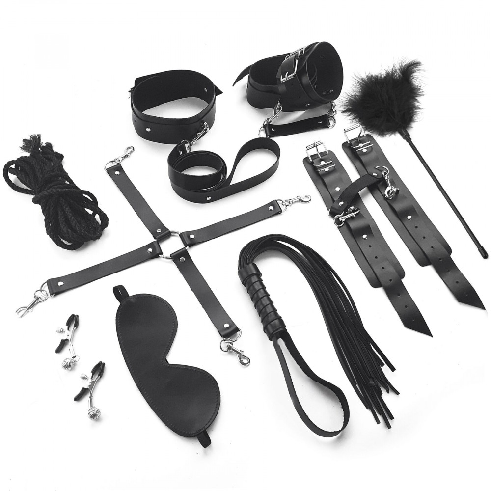 Наборы для БДСМ - Набор Art of Sex - BDSM Set  Leather, 10 предметов, натуральная кожа, Черный