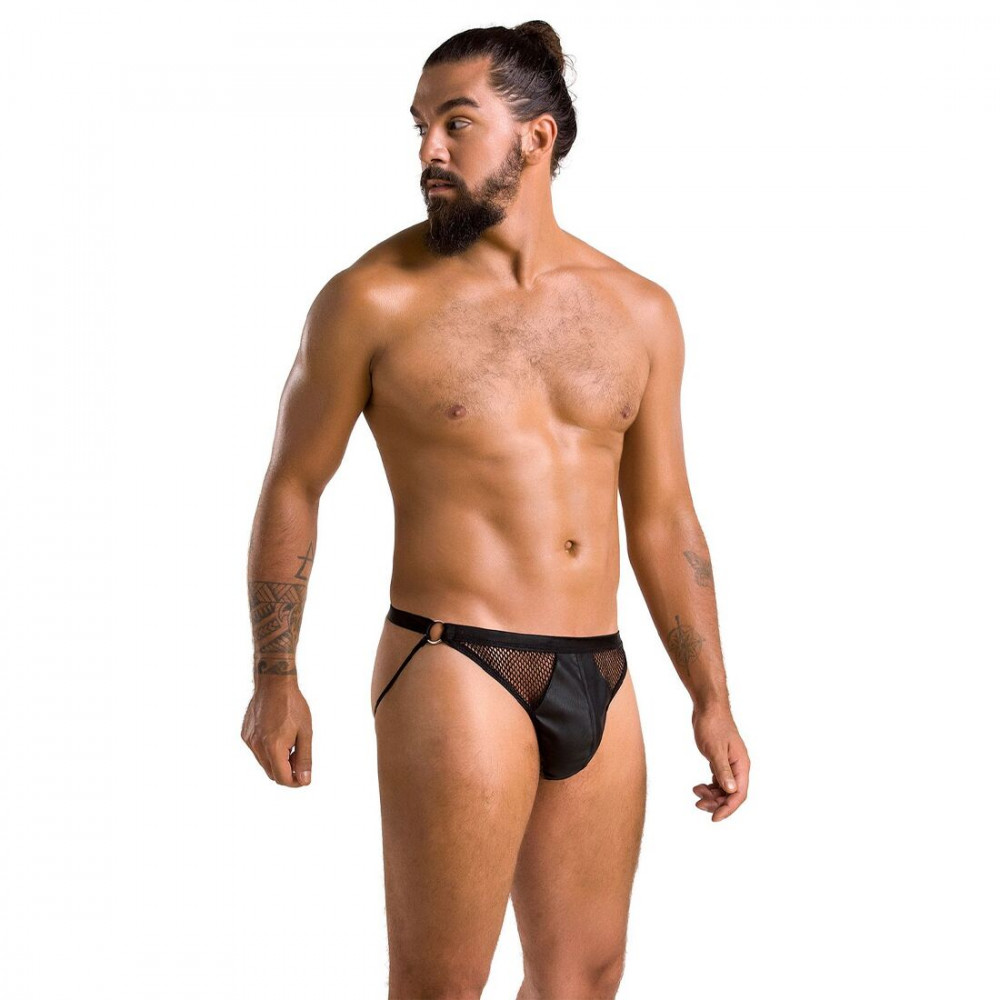 Стринги, трусы и шорты - Мужские открытые слипы Passion 034 Open Luke XXL/XXXL Black, экокожа 4