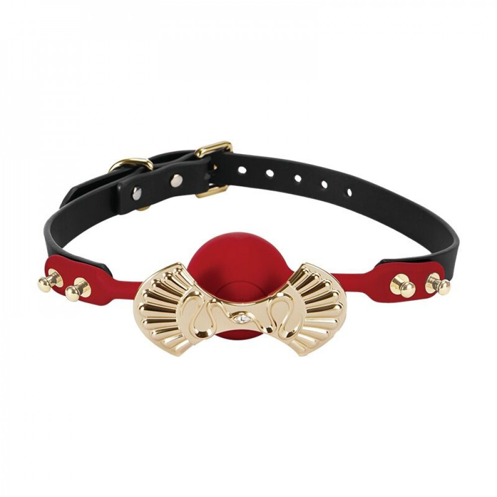 Кляп - Роскошный силиконовый кляп Zalo Silicone Ball Gag Red, кристалл Swarovski, кожаный ремешок