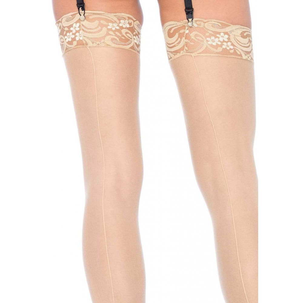 Чулки - Чулки с кружевной коронкой One Size Nuna Sheer Thigh High Stockings от Leg Avenue, бежевые 1