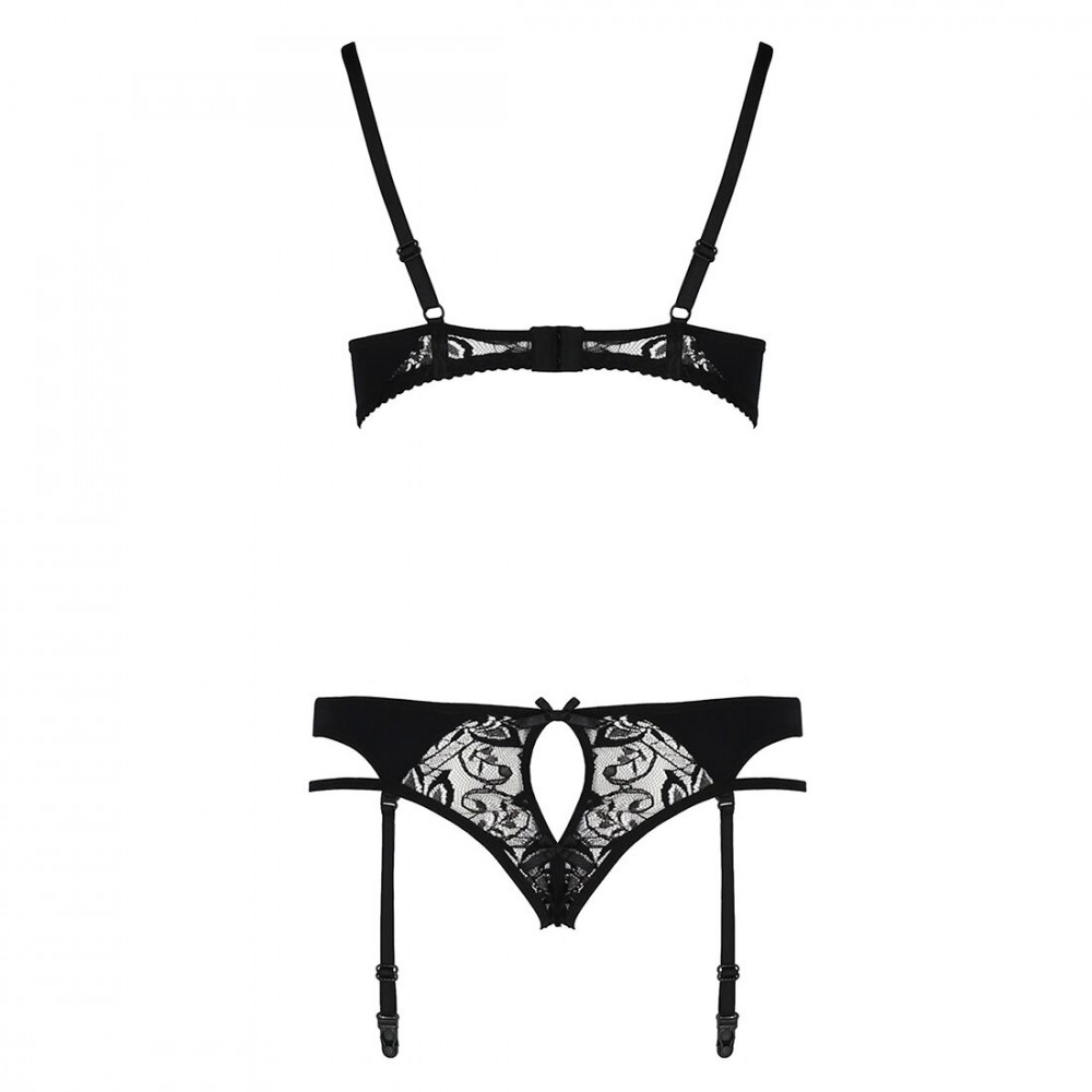 Эротические комплекты - Комплект белья PAULINE SET black S/M - Passion: стрэпы: лиф, стринги и пояс для чулок 2