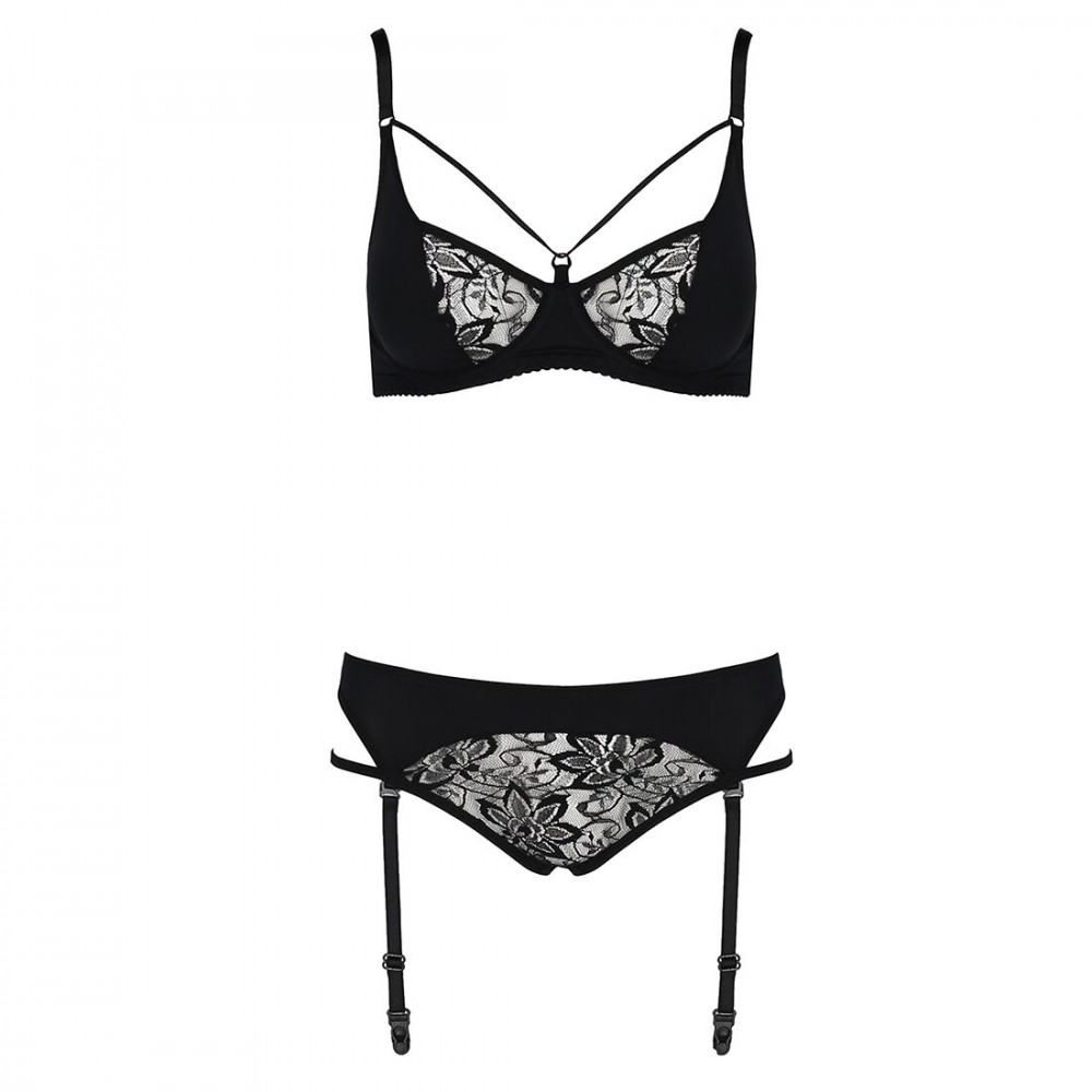Эротические комплекты - Комплект белья PAULINE SET black S/M - Passion: стрэпы: лиф, стринги и пояс для чулок 3