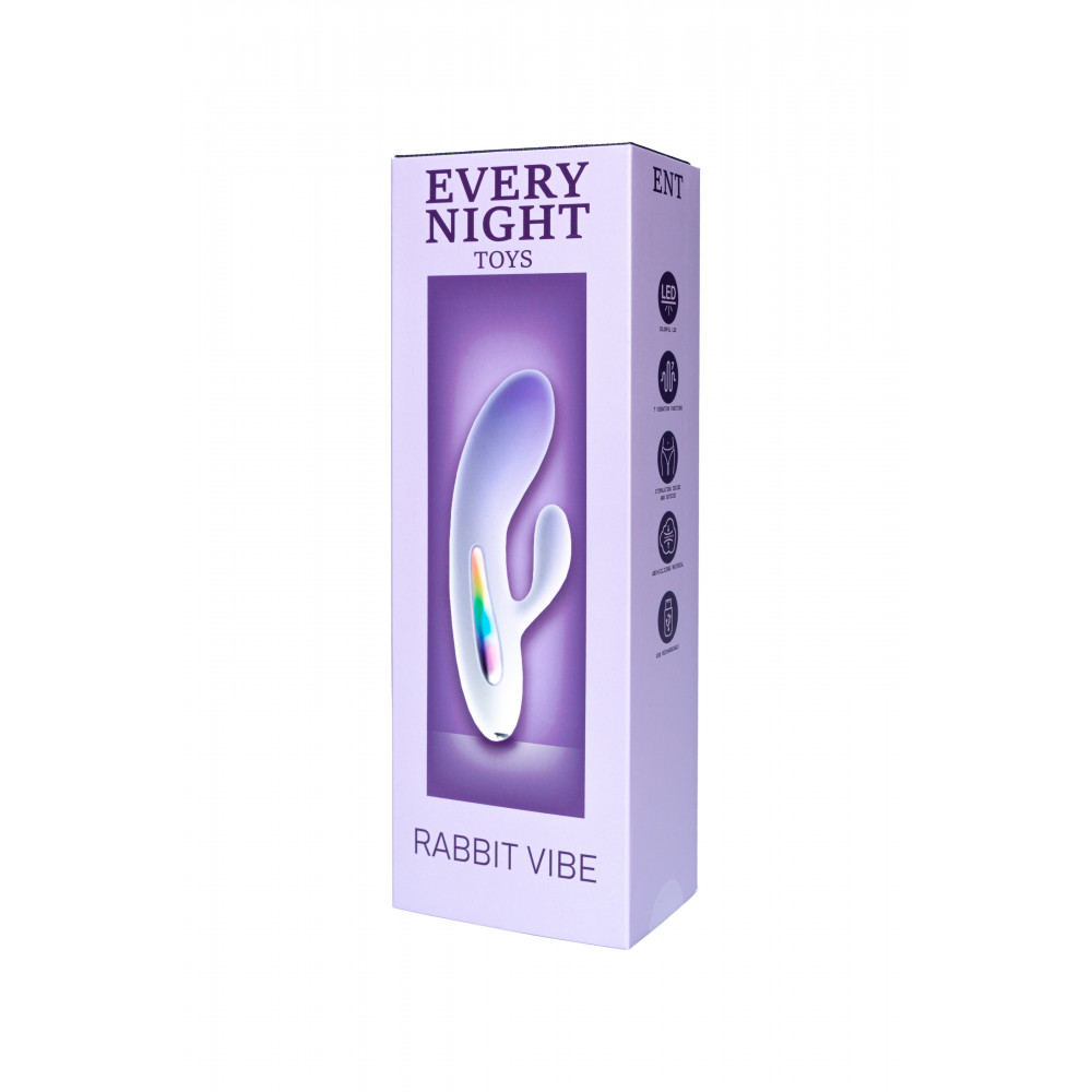 Секс игрушки - Мини вибратор кролик с цветным светодиодом Every Night Toys, 7 режимов вибрации, сиреневый градиент 4