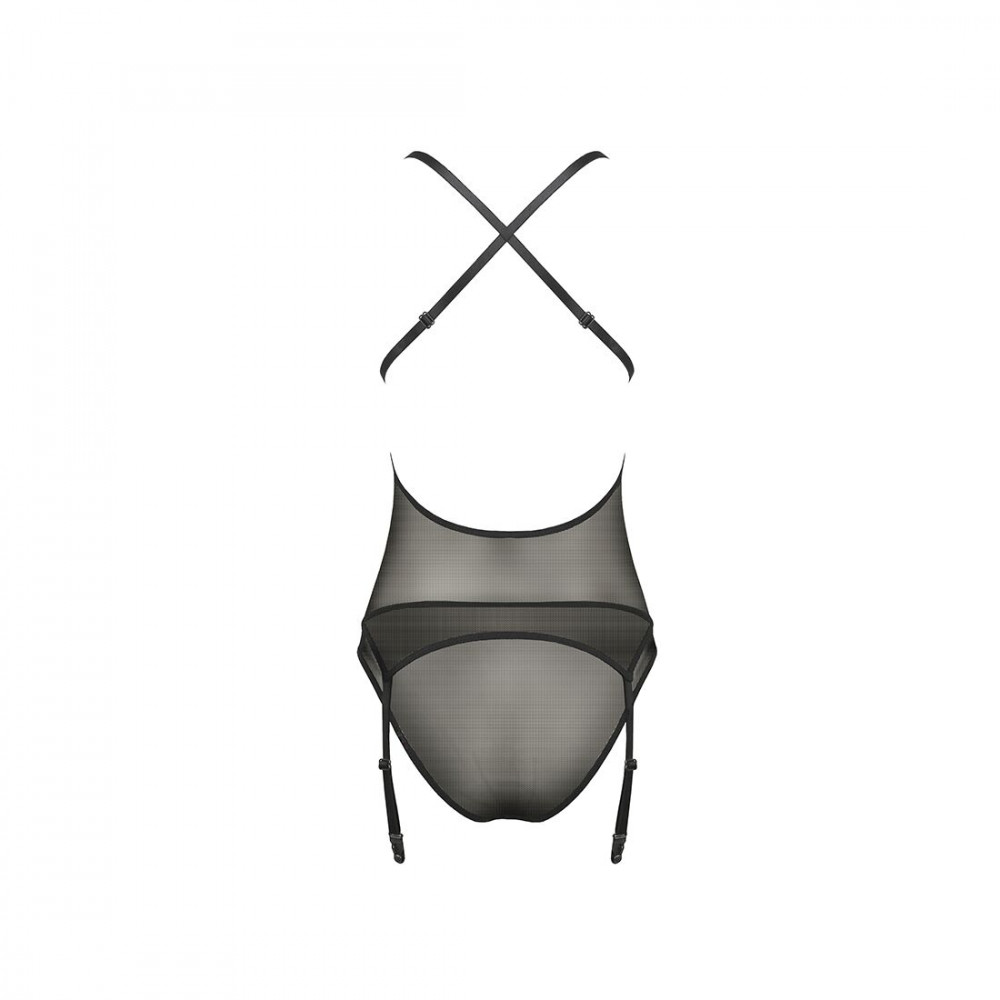 Эротические корсеты - Корсет с декольте ERZA CORSET black L/XL - Passion, пажи, трусики, полупрозрачный 2