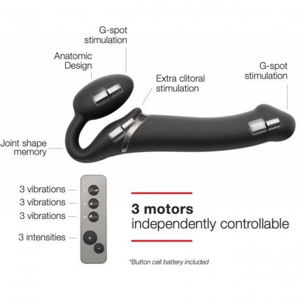 Страпоны безремневые - Безремневой страпон с вибрацией Strap-On-Me Vibrating Black M, диаметр 3,3см, пульт ДУ, регулируемый 4