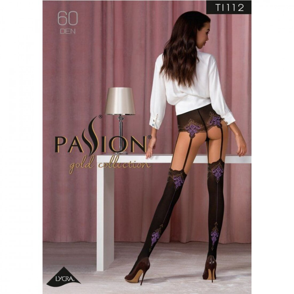Чулки - Колготки с эффектом чулок на подвязках PassionTI112 nero-violet 1/2 (60/20 den) 2