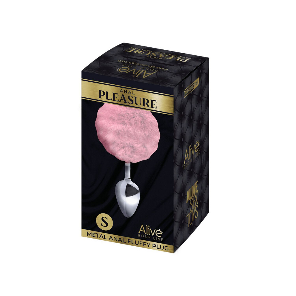 Анальный хвост - Металлическая анальная пробка Кроличий хвостик Alive Fluffy Plug S Pink, диаметр 2,8 см 1