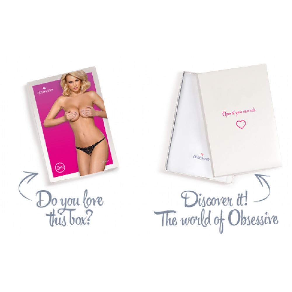 Сексуальные трусики - Кружевные танга с двумя отверстиями Obsessive 831-THC-1 crotchless thong L/XL, черные, бантики 1