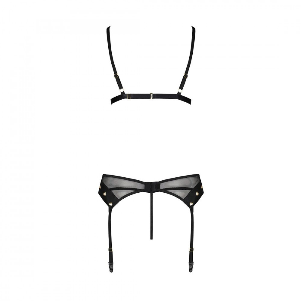 Эротические комплекты - Комплект белья Passion NESSY SET L/XL black, бюстгальтер, пояс для чулок, стринги 2