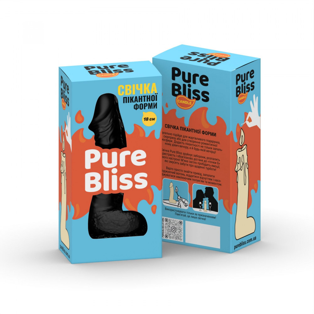 Секс приколы, Секс-игры, Подарки, Интимные украшения - Свеча в виде члена Pure Bliss BIG Black 18 см 6