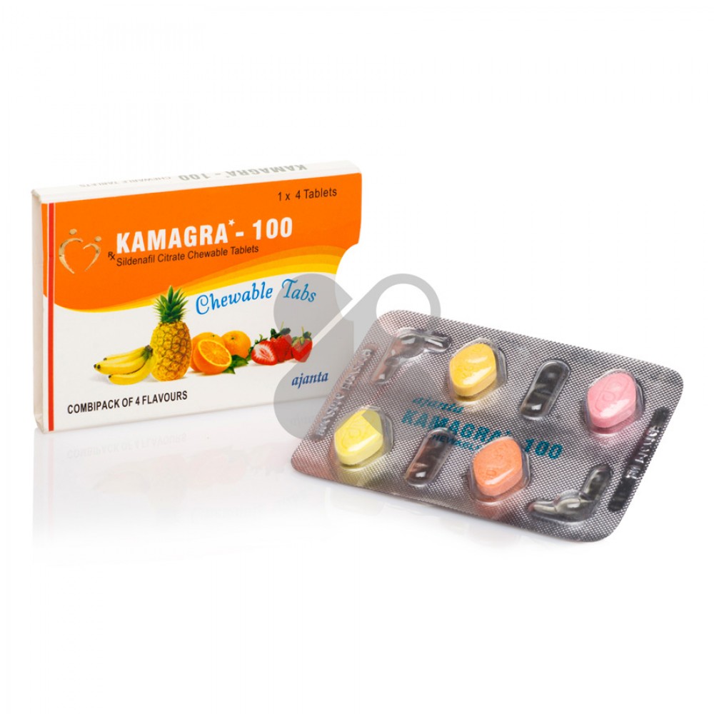 Мужские возбудители - Таблетки для потенции Kamagra 100 Chewable Tabs за 1 упаковку (4 табл)