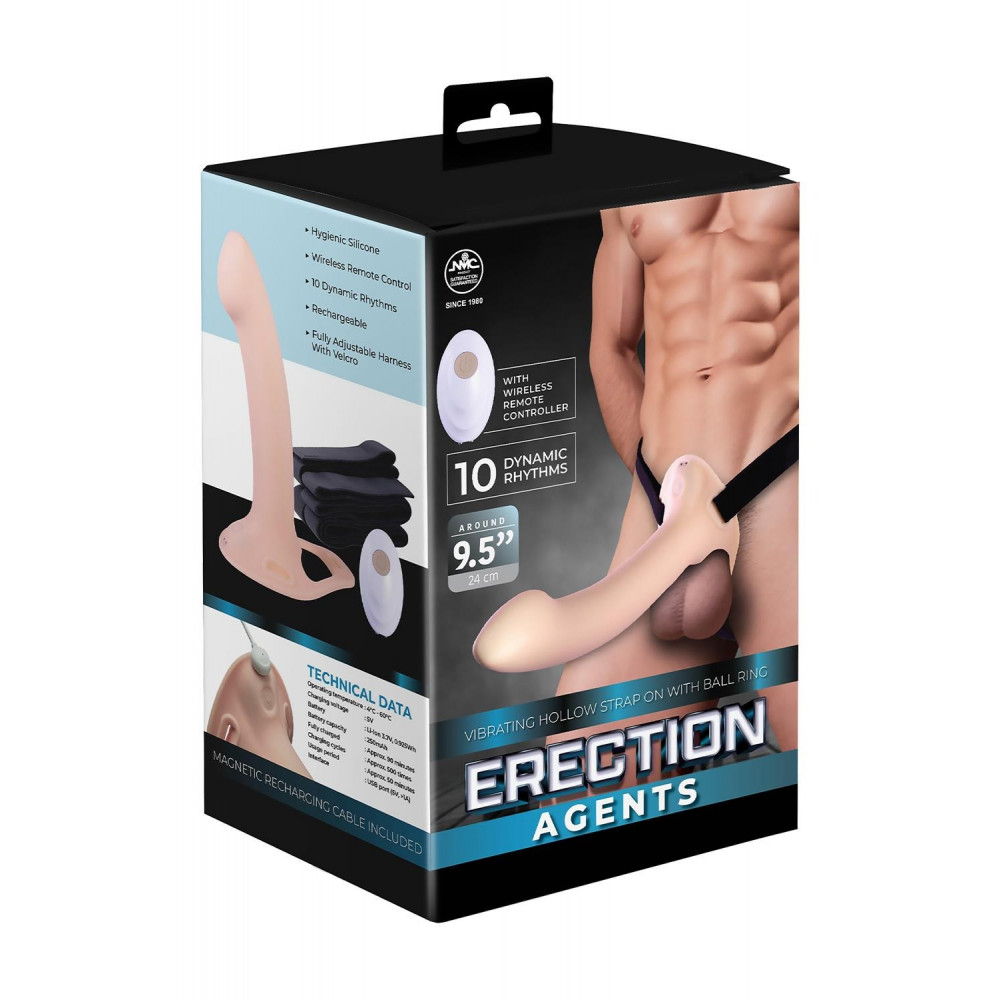 Секс игрушки - Вибрирующий полый страпон с петлей на мошонку NMC Erection Agents и пультом управления 3