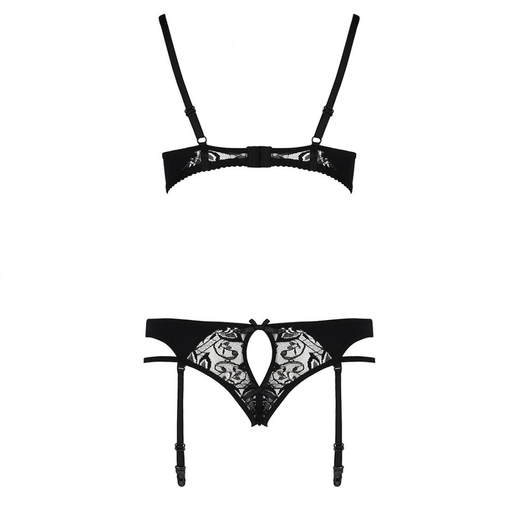 Эротические комплекты - Комплект белья PAULINE SET black XXL/XXXL - Passion: стрэпы: лиф, стринги и пояс для чулок 2