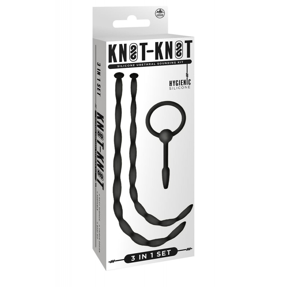 БДСМ игрушки - Набор черных уретральных катетеров NMC Knot Knot XL из силикона с бусинами, XL 3