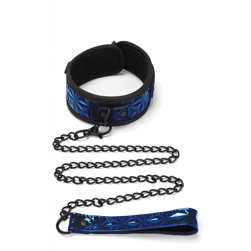 БДСМ игрушки - Набор ошейник и поводок синий WHIPSMART DIAMOND COLLAR AND LEASH BLUE