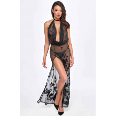 Платье длинное Divinity F312 Noir Handmade, с глубоким декольте, черное, размер S