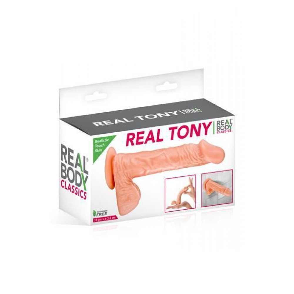 Фаллоимитаторы на присоске, двойные - Фаллоимитатор Real Body - Real Tony Flash, TPE, диаметр 3,5см 1