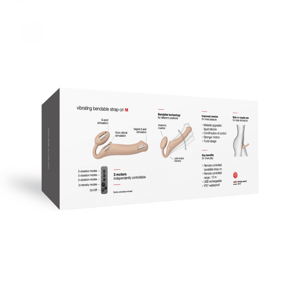 Страпоны безремневые - Безремневой страпон с вибрацией Strap-On-Me Vibrating Flesh M, диаметр 3,3см, пульт ДУ, регулируемый 1