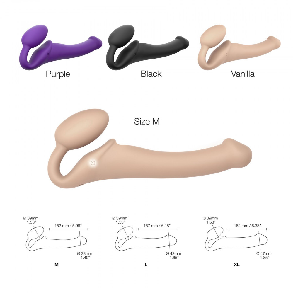Страпоны безремневые - Безремневой страпон с вибрацией Strap-On-Me Vibrating Flesh M, диаметр 3,3см, пульт ДУ, регулируемый 4