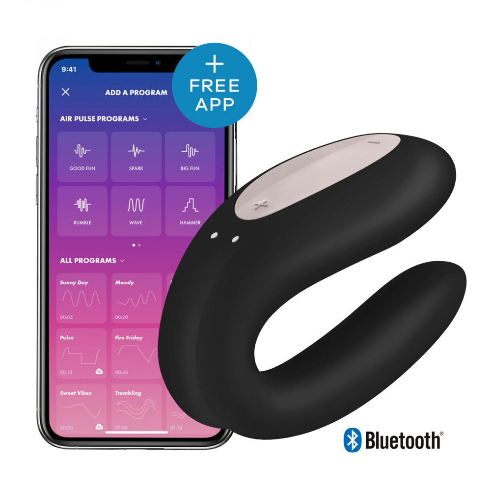 Вибраторы для пар - Смарт-вибратор для пар Satisfyer Double Joy Black с широким клиторальным стимулятором