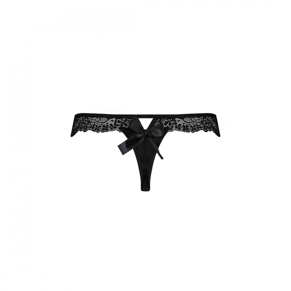 Сексуальные трусики - Кружевные трусики-танга с атласным бантиком Naja Thong black XXL/XXXL - Passion 1