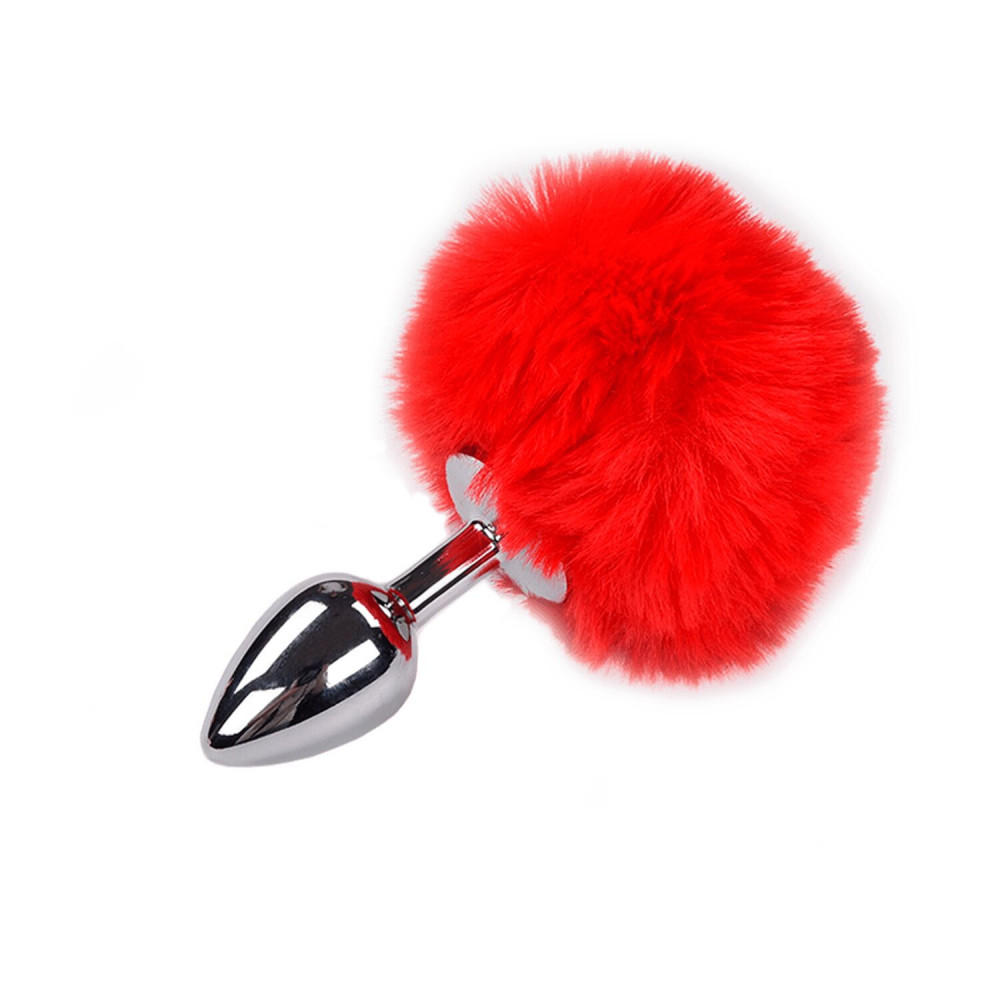 Анальный хвост - Металлическая анальная пробка Кроличий хвостик Alive Fluffy Plug S Red, диаметр 2,8 см