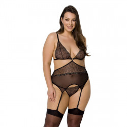 Корсет с пажами Passion Amberly Corset 4XL/5XL black, ассиметричный крой, кружева, стринги
