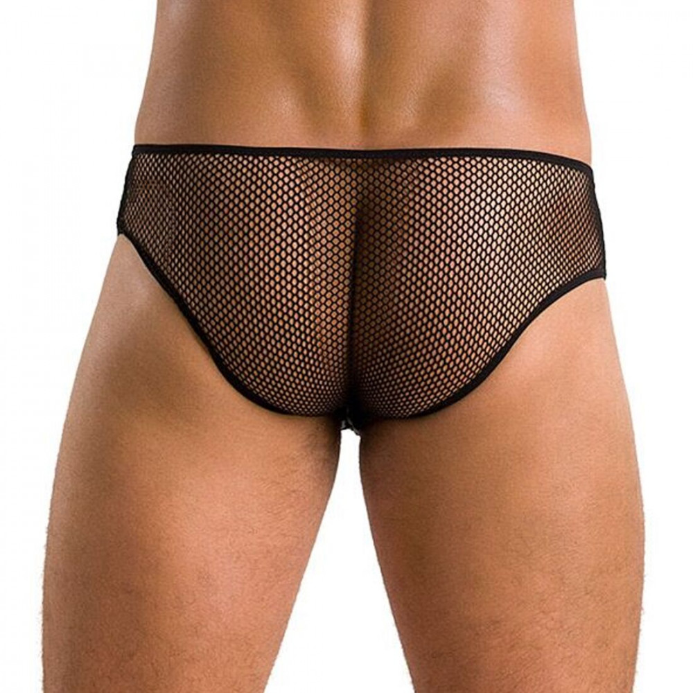 Стринги, трусы и шорты - Мужские трусы со шнуровкой Passion 035 Slip Richard S/M Black, экокожа, сетка 5