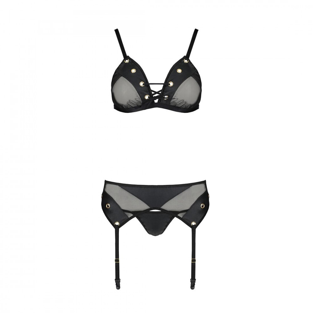 Эротические комплекты - Комплект белья Passion NESSY SET S/M black, бюстгальтер, пояс для чулок, стринги 3