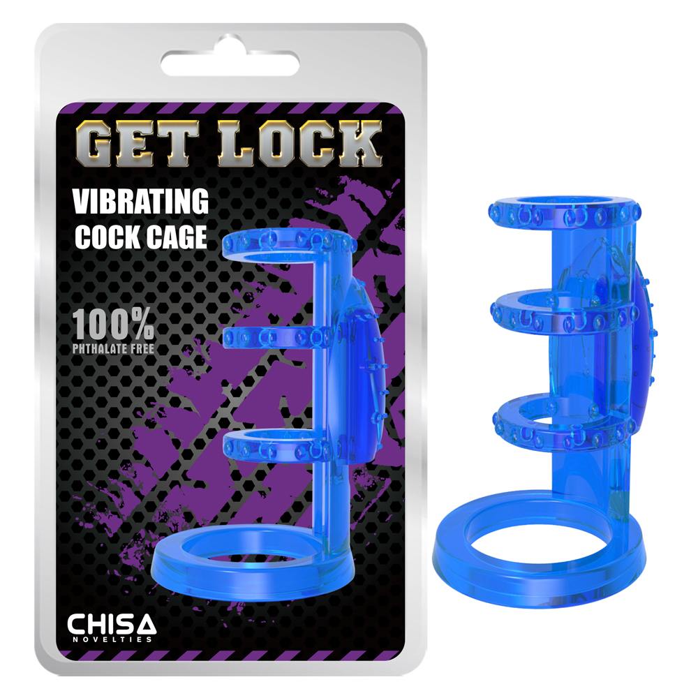 Секс игрушки - Насадка с вибрацией Chisa Get Lock Vibrating Cock Cage и эрекционными кольцами, синяя