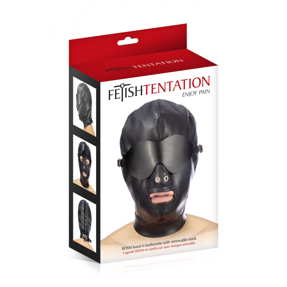 Маски - Капюшон для БДСМ со съемной маской Fetish Tentation BDSM hood in leatherette with removable mask 1