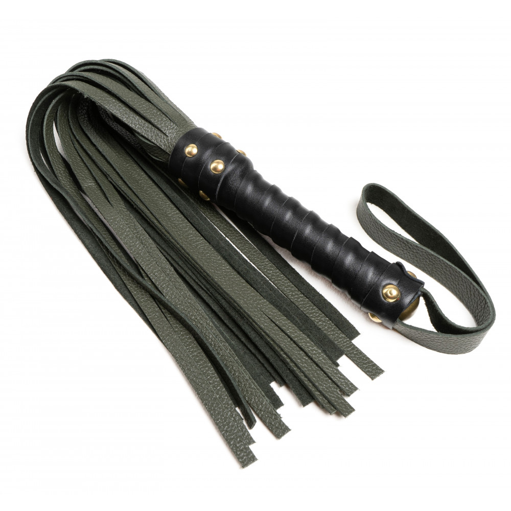 Электростимуляторы - Флоггер из натуральной кожи Flirty Leather - Dark Green, BM-00007 2