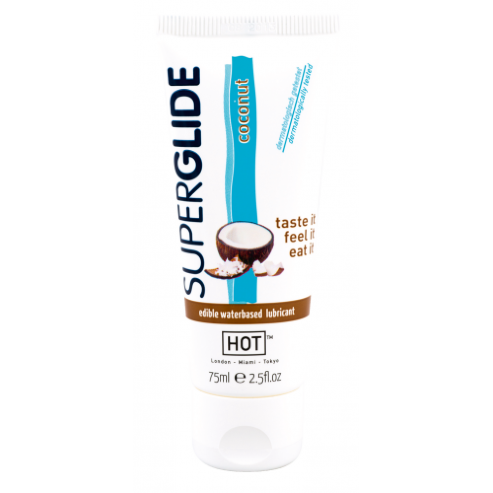 Оральные смазки - Съедобный лубрикант на водной основе HOT Superglide Ароматный кокос, 75 мл 1