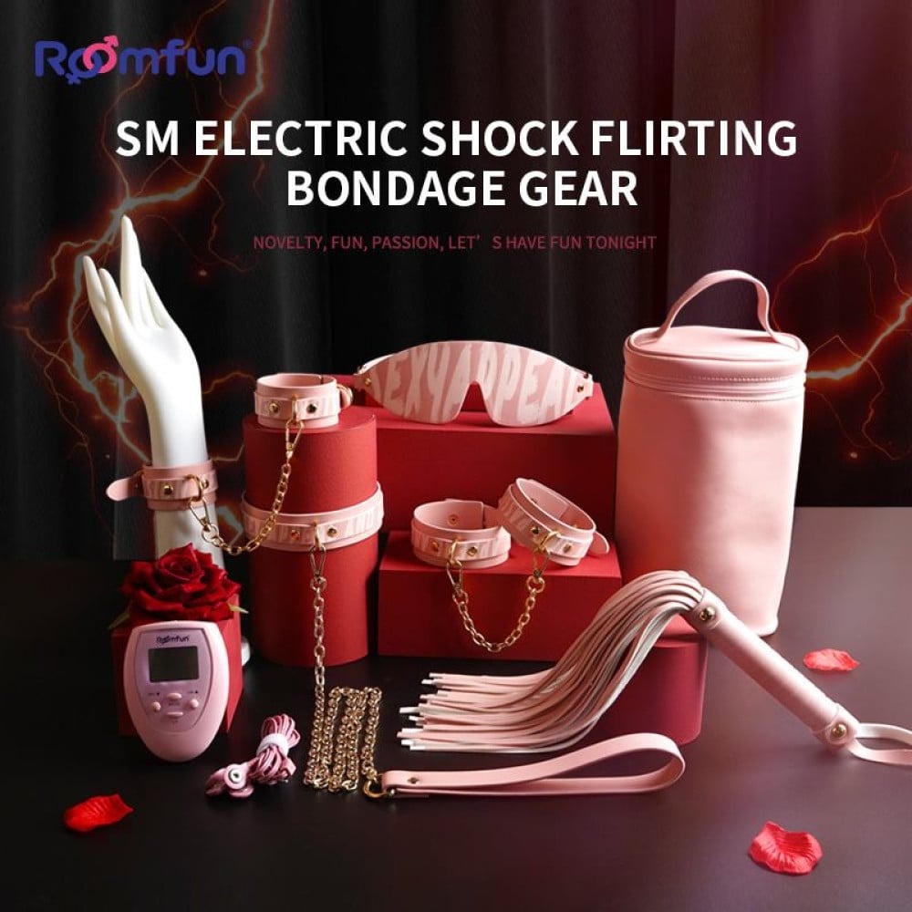 БДСМ игрушки - Набор БДСМ с электростимуляцией Roomfun Bondage Gear With Massager розовый 1