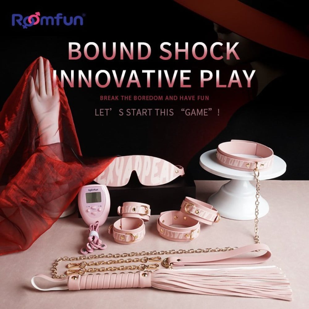БДСМ игрушки - Набор БДСМ с электростимуляцией Roomfun Bondage Gear With Massager розовый 5