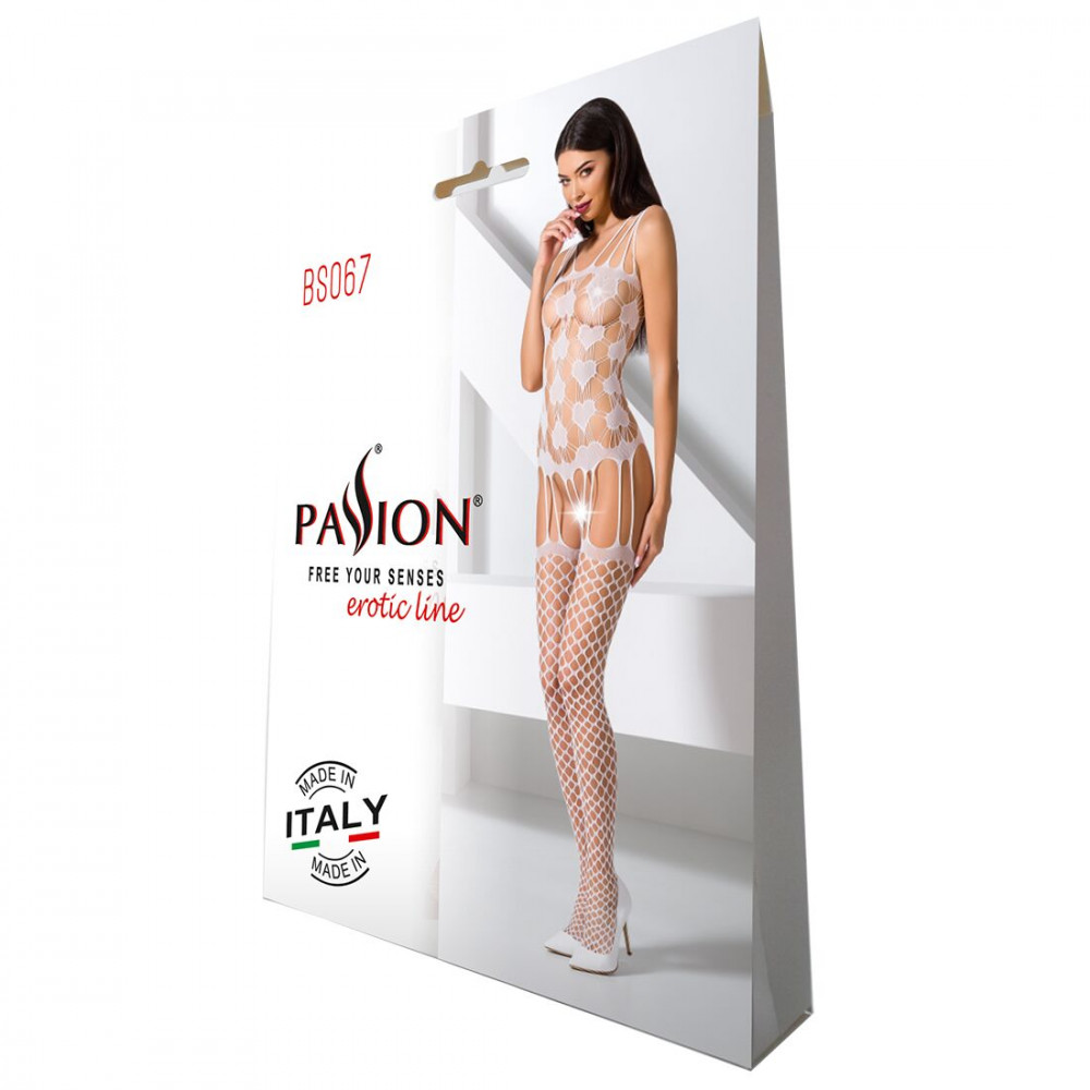 Бодистокинг - Бодистокинг Passion BS067 white, комбинезон, имитация чулок и топа на бретелях 2