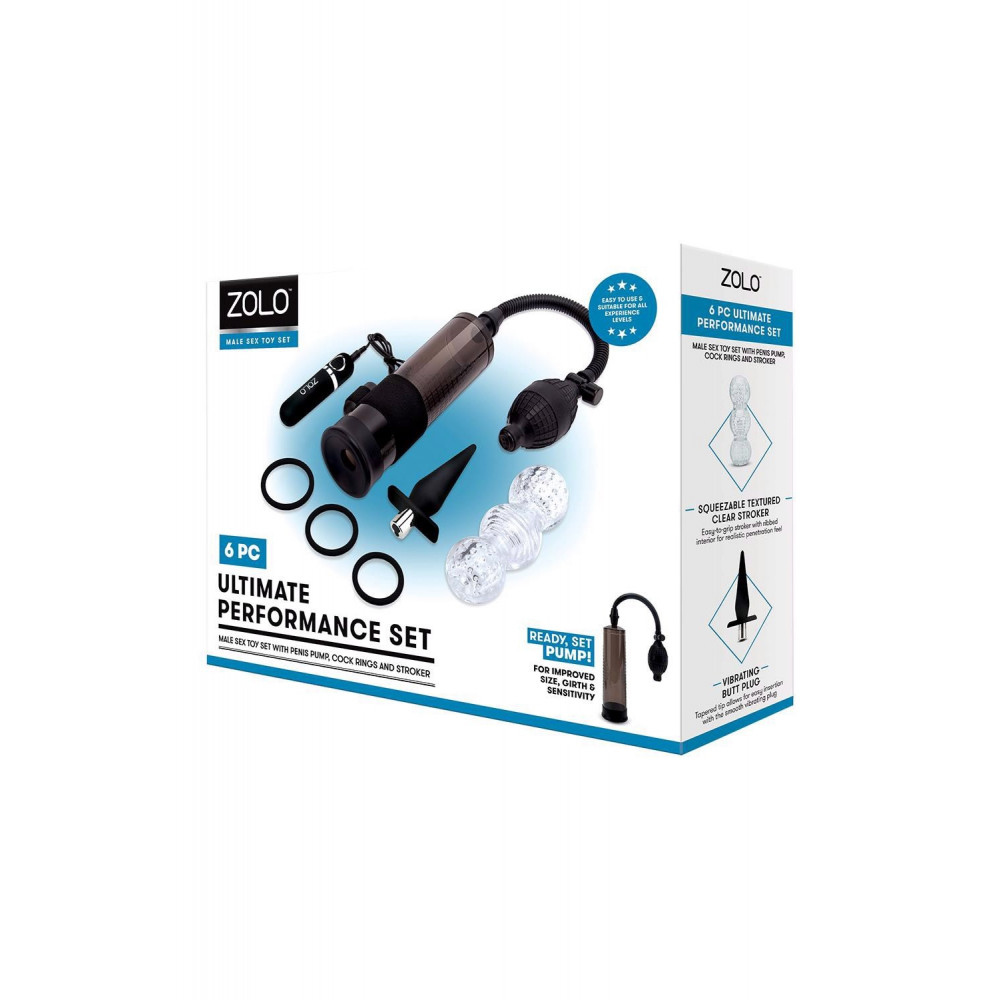 Секс игрушки - Помпа для пениса Zolo Ultimate Performance Set включающая в себя набор из 6 предметов, черный 2