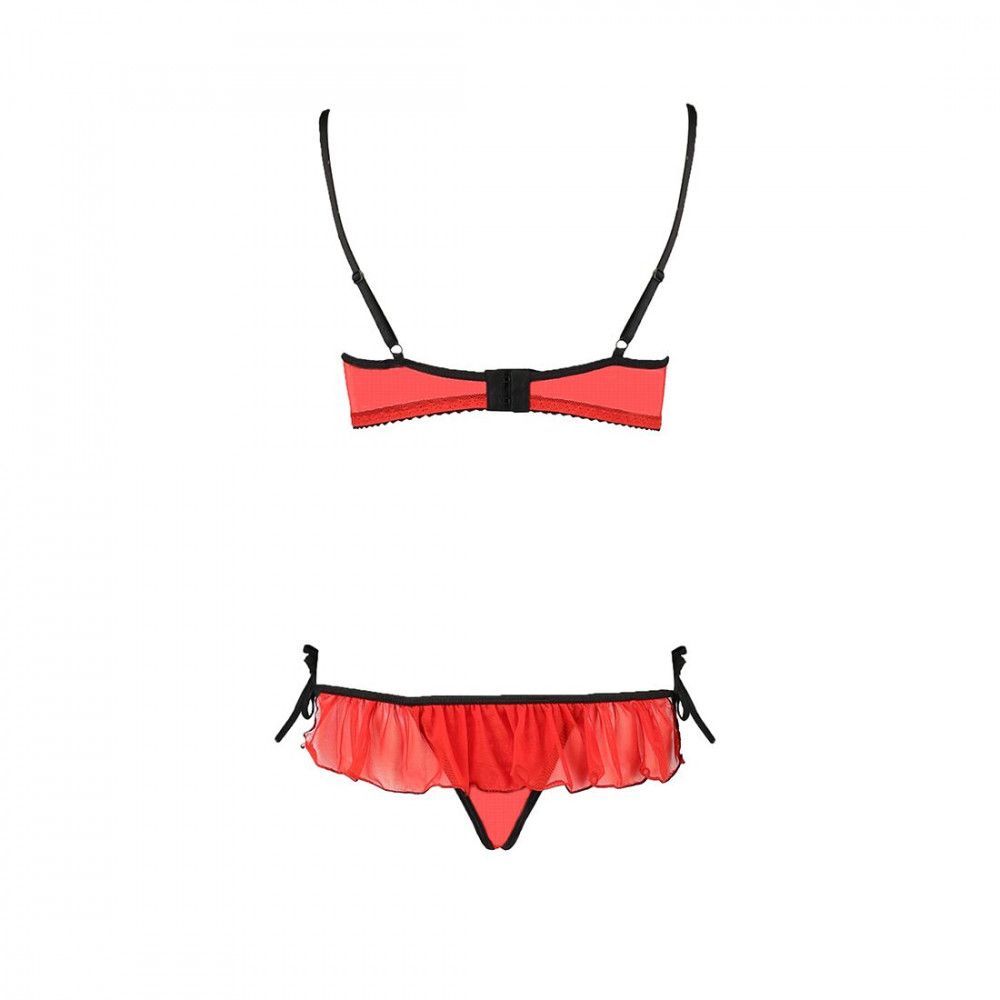 Эротические комплекты - Комплект белья CHERRY SET OpenBra red XXL/XXXL - Passion Exclusive: открытый лиф, трусики-юбочка 1