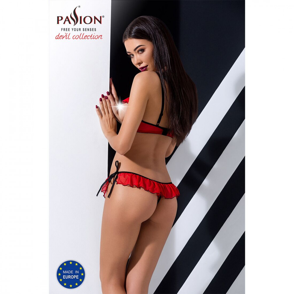 Эротические комплекты - Комплект белья CHERRY SET OpenBra red XXL/XXXL - Passion Exclusive: открытый лиф, трусики-юбочка 3