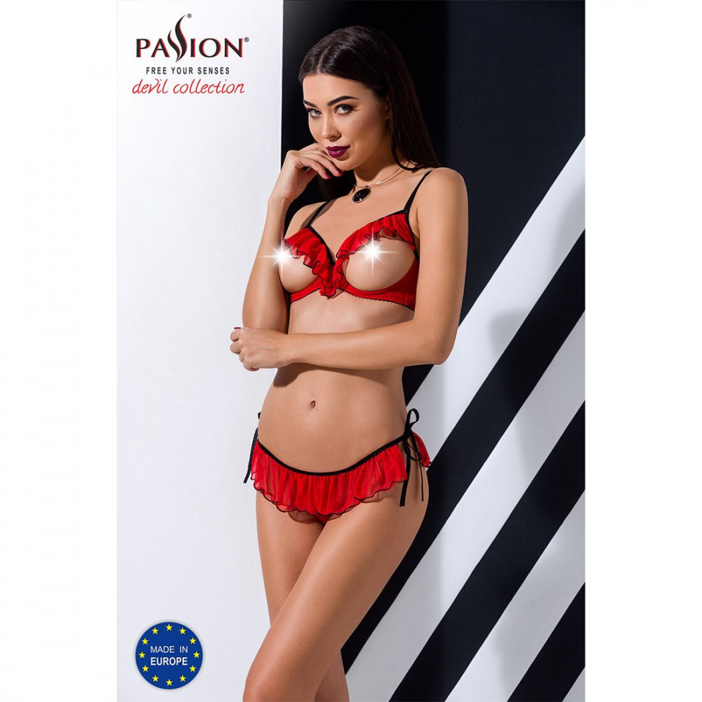 Эротические комплекты - Комплект белья CHERRY SET OpenBra red XXL/XXXL - Passion Exclusive: открытый лиф, трусики-юбочка 4