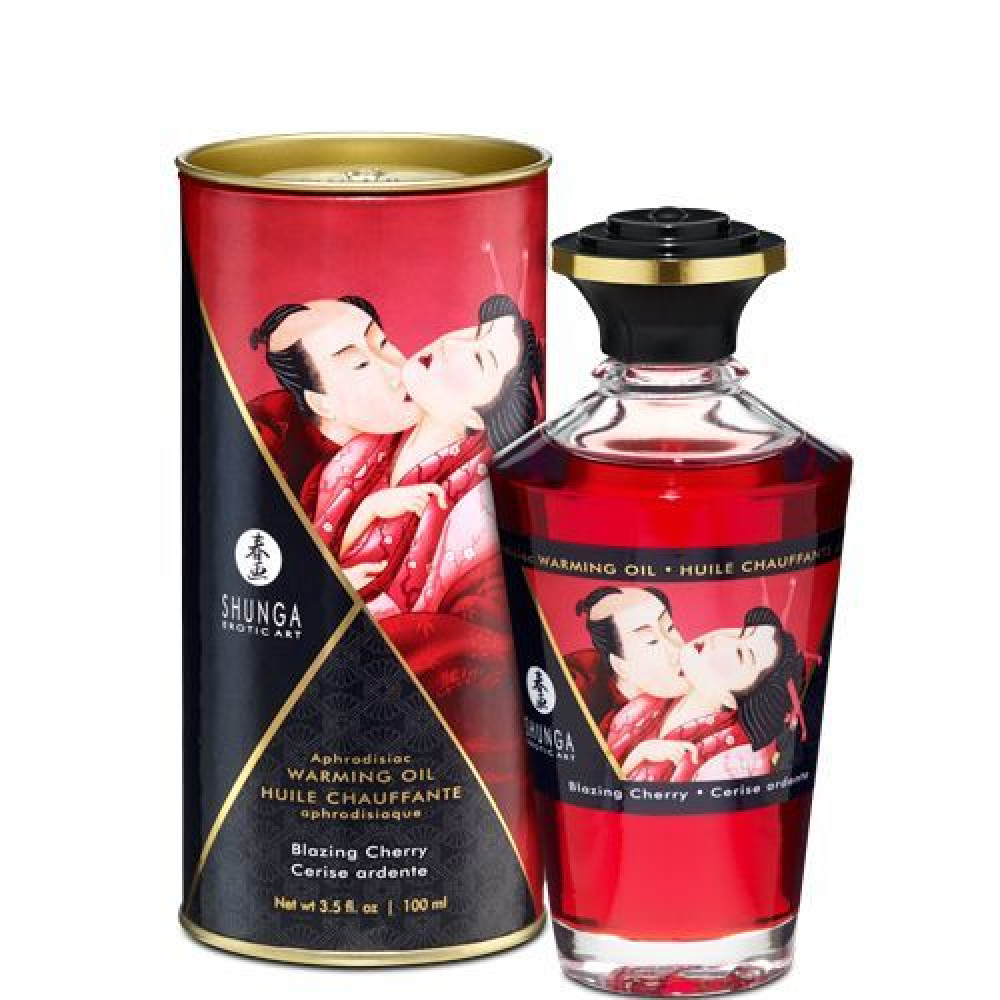 Массажные масла и свечи - Разогревающее масло Shunga Aphrodisiac Warming Oil - Blazing Cherry (100 мл) без сахара, вкусный