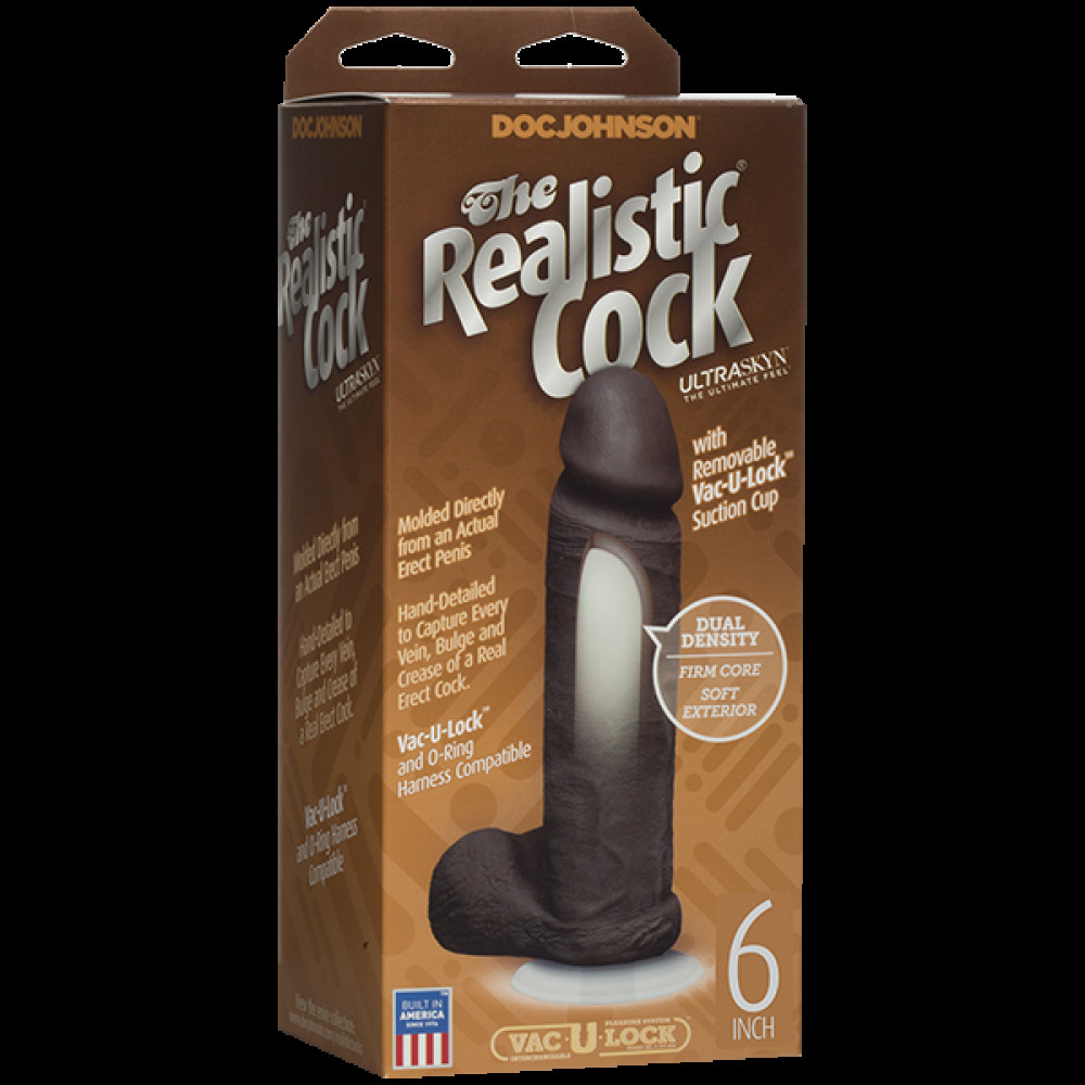 Фаллоимитаторы на присоске, двойные - Фаллоимитатор Doc Johnson The Realistic Cock 6 inch Black - ULTRASKYN, Vac-U-Lock, диаметр 4,3см 2