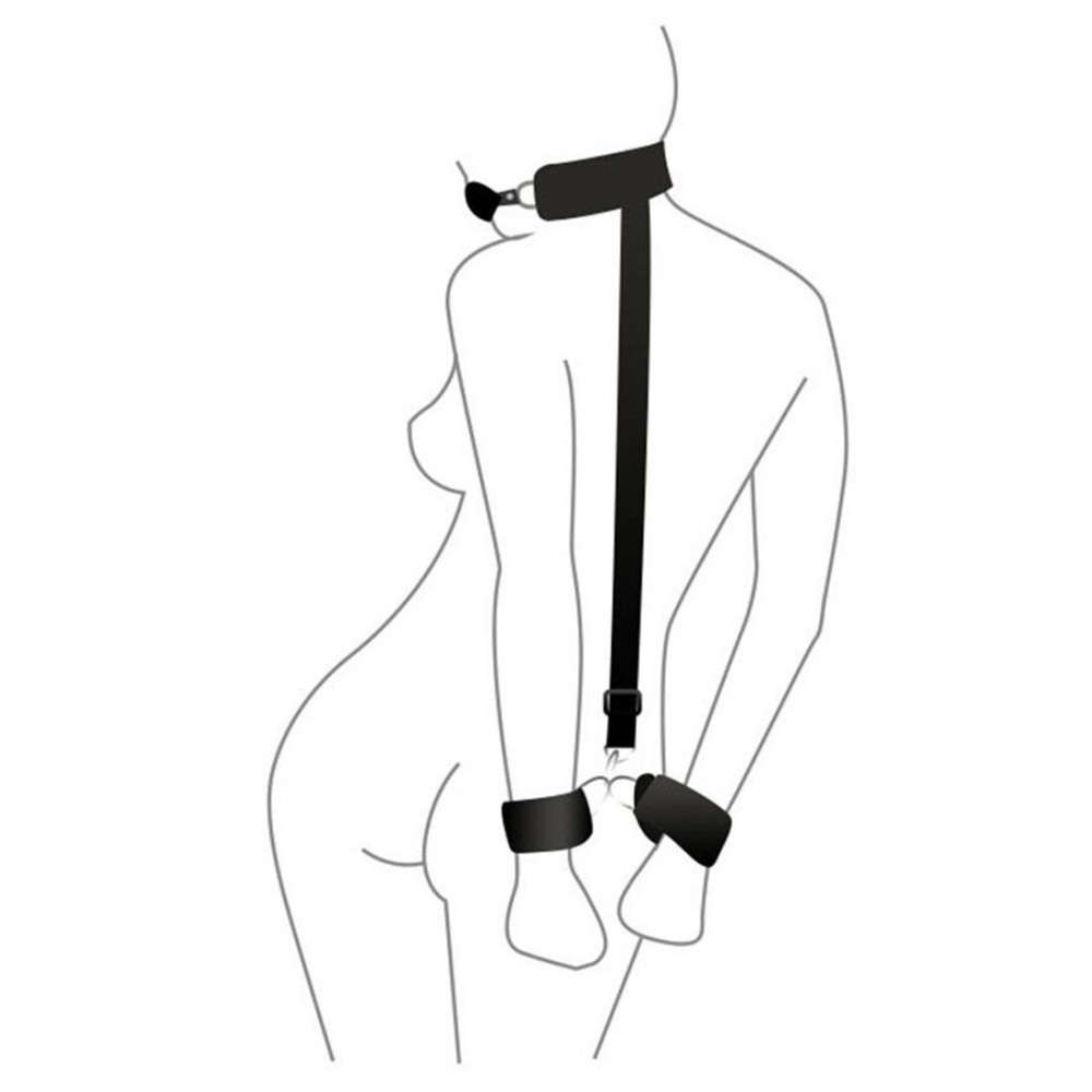 Кляп - Кляп с пластиковым шаром и наручниками Art of Sex - Handcuffed Gag  черный 2