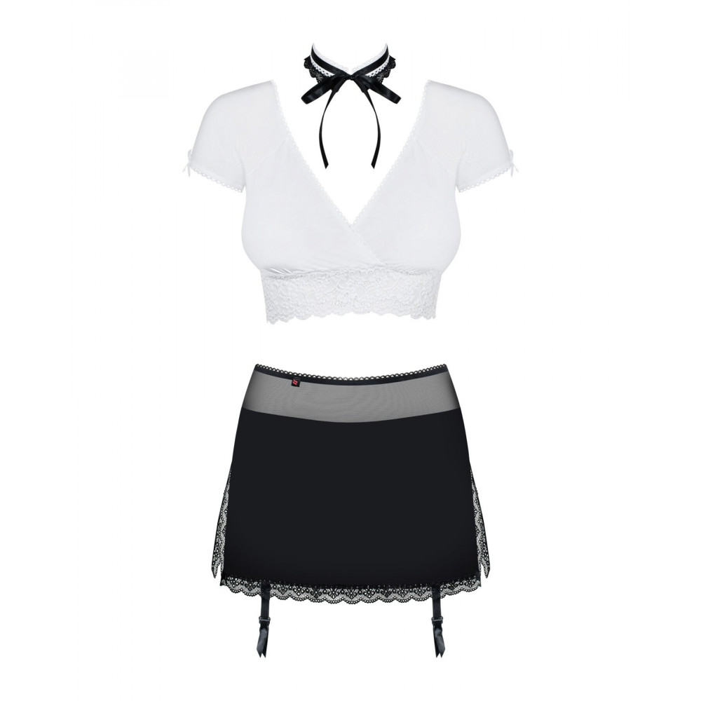 Эротические костюмы - Эротический костюм секретарши Obsessive Secretary suit 5pcs black L/XL, черно-белый, топ, юбка, стри 4
