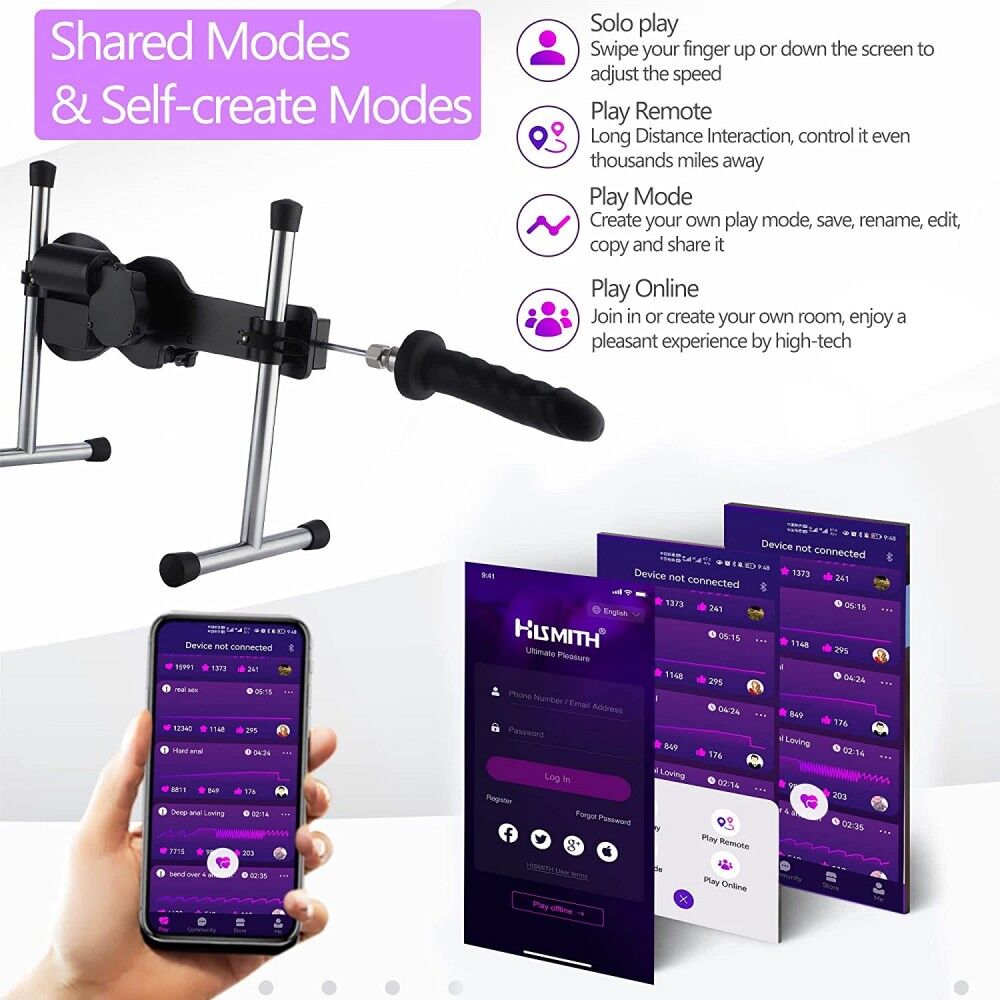 Смарт игрушки - Смарт секс-машина Hismith AK-09 Sex Machine APP с фаллоимитатором, беспроводной пульт ДУ 3