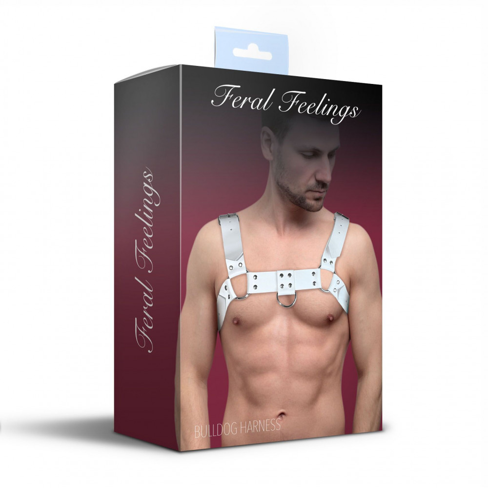 Чокеры, портупеи - Мужская портупея на грудь из натуральной кожи Feral Feelings - Bulldog Harness White 1