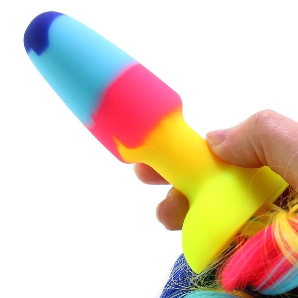 Анальные игрушки - Анальная радужная пробка XR brands Rainbow Unicorn Anal Plug With Tail с хвостом 2