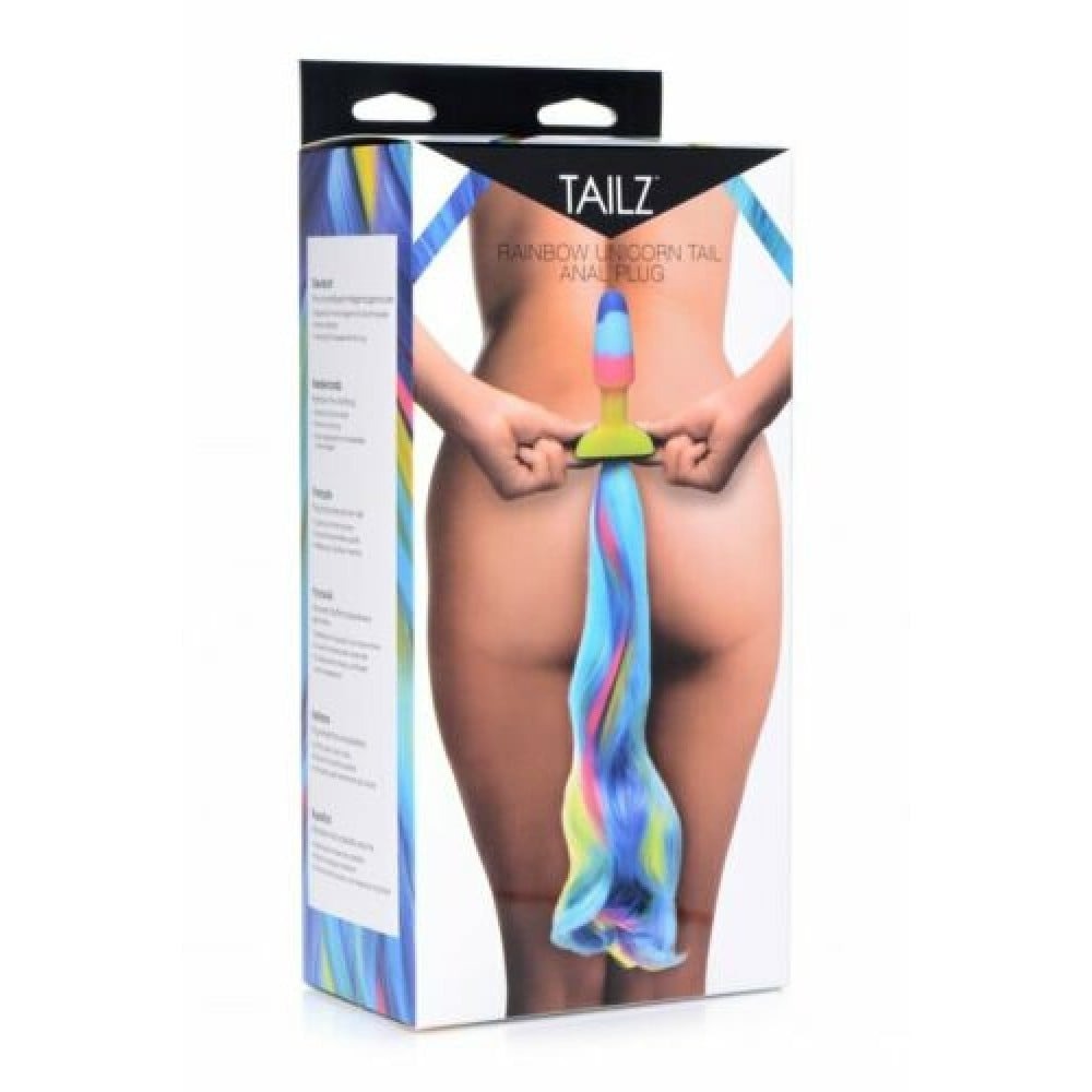 Анальные игрушки - Анальная радужная пробка XR brands Rainbow Unicorn Anal Plug With Tail с хвостом 1