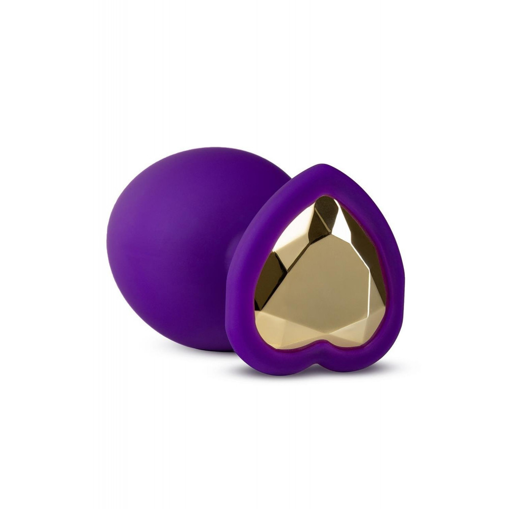 Секс игрушки - Анальная пробка силиконовая Blush Temptasia с золотым стразом в форме сердца, M 1