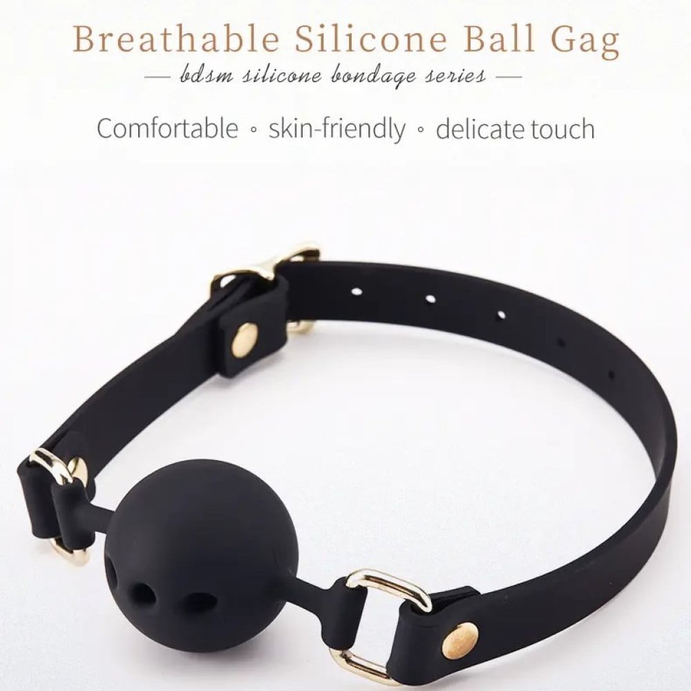 БДСМ игрушки - Кляп с шариком Roоmfun Mouth Ball Gag силиконовый, черный 3